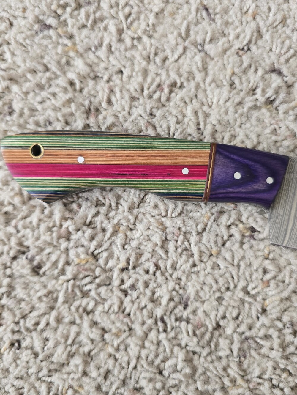 Damascus Chef Knife with Multicolor Wood Handle - Picture 2 of 5
